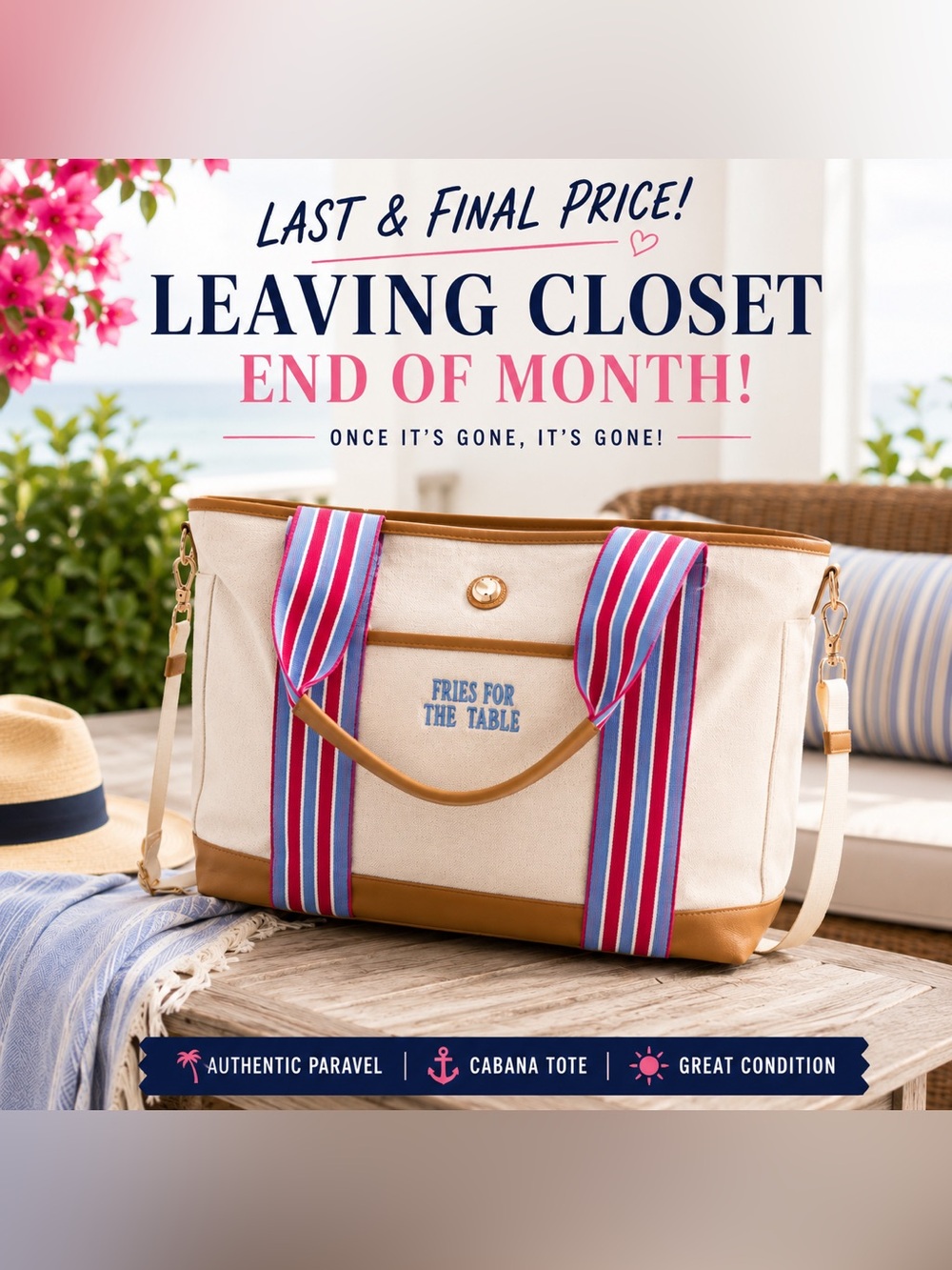 Authentic Paravel Cabana See-All /Weekender-tote (the "Fries for the Table" NWOT